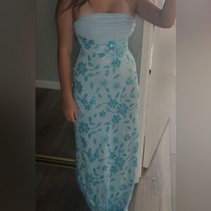 Peppermayo Strapless Light Blue Floral Dress